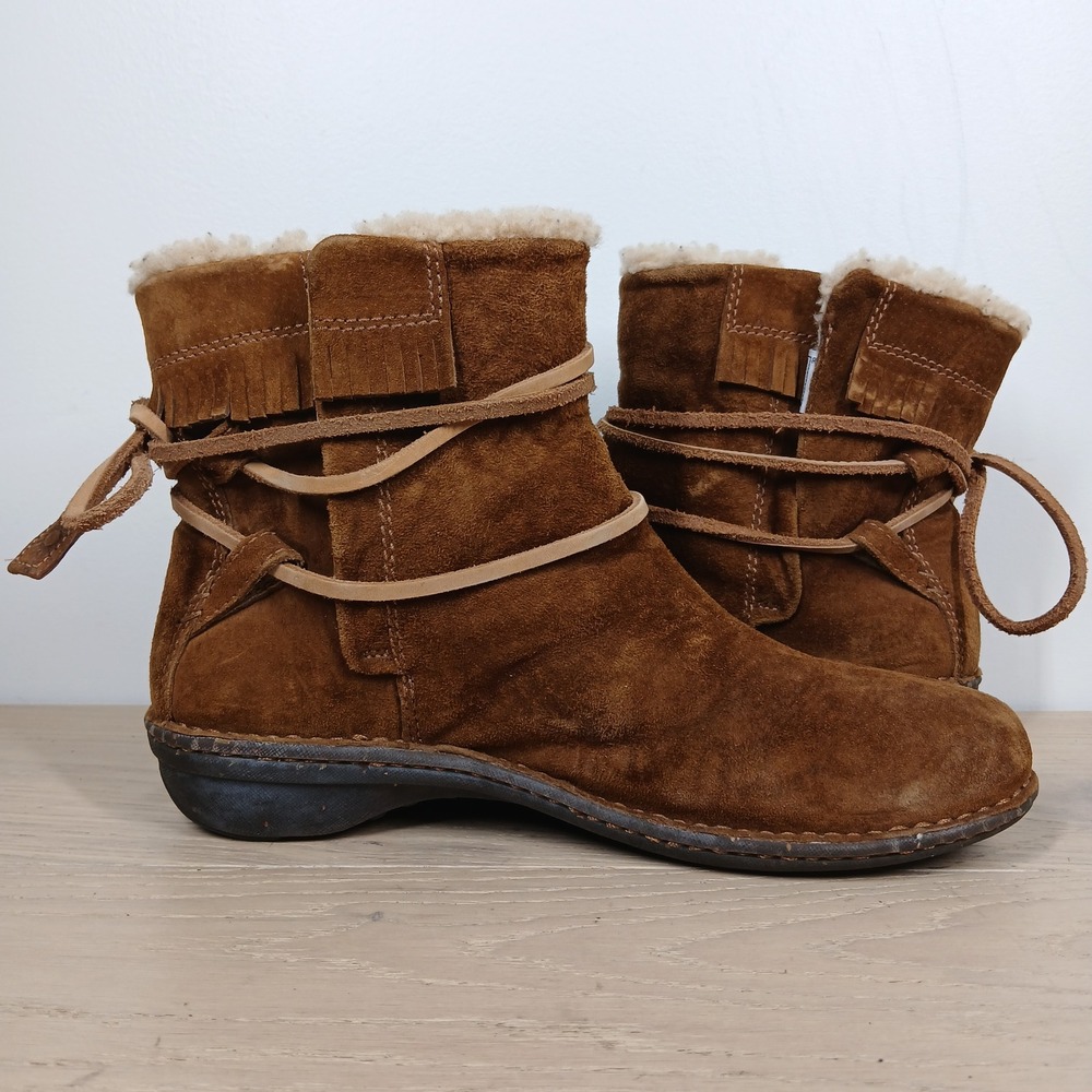 UGG Australia Boots Womens 11 Brown Suede Shearling Lace Up Wrap Tie Boho - Picture 5 of 10